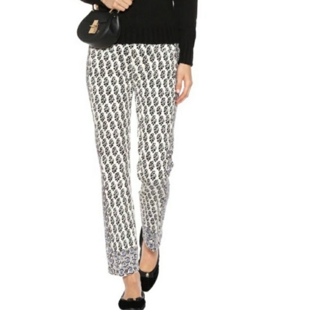Tory Burch Ankle Skinny Mid Rise Paisley Indian Border Print Jeans Size 23